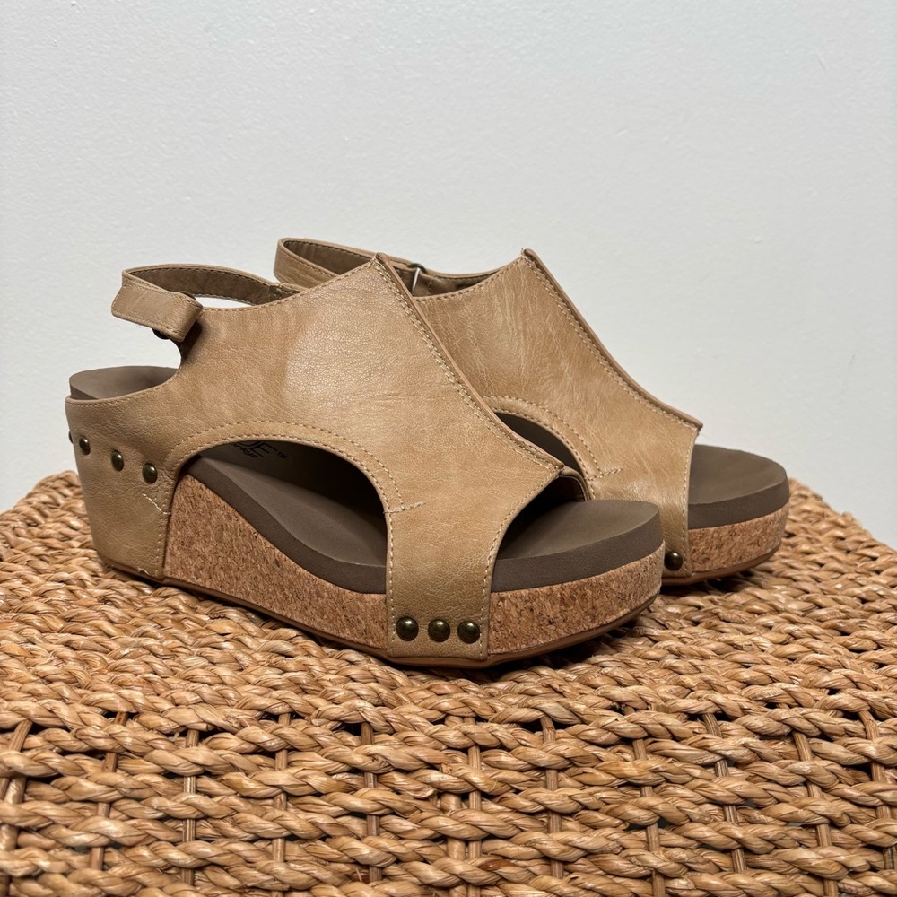 Boutique by Corkys - Carley Wedge Sandal Shoes Tan Open Toe Womens 8 - Picture 3 of 13